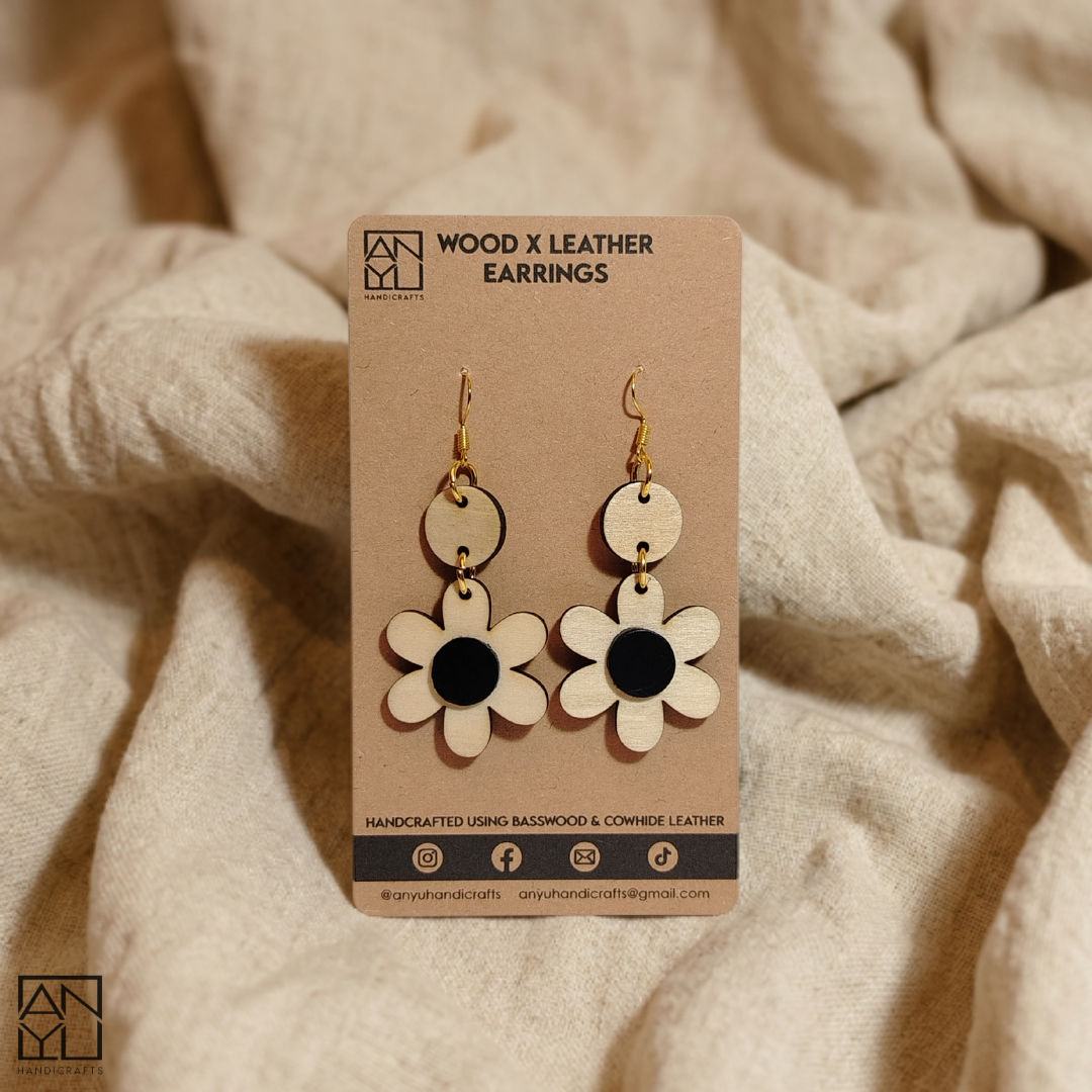 "Flora" Wood x Leather Earrings