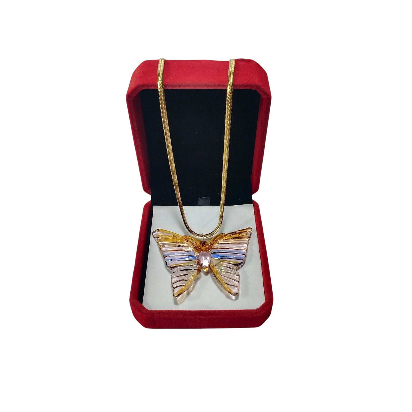 Glass Butterfly Pendant With 18k Gold Chain