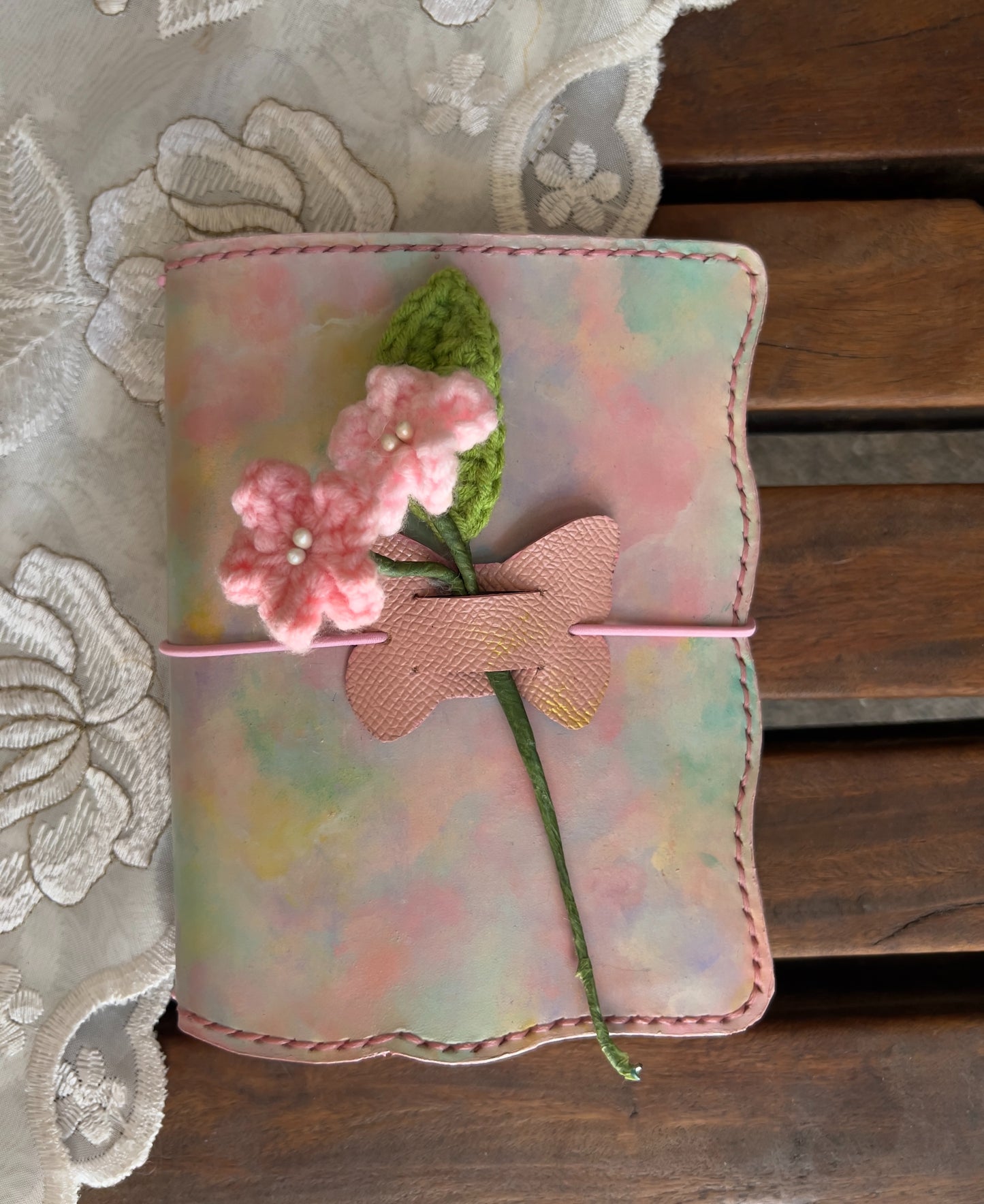 Hand-Painted, Hand-Stitched Leather Journal & Traveler's Notebook Cover | Garden Light