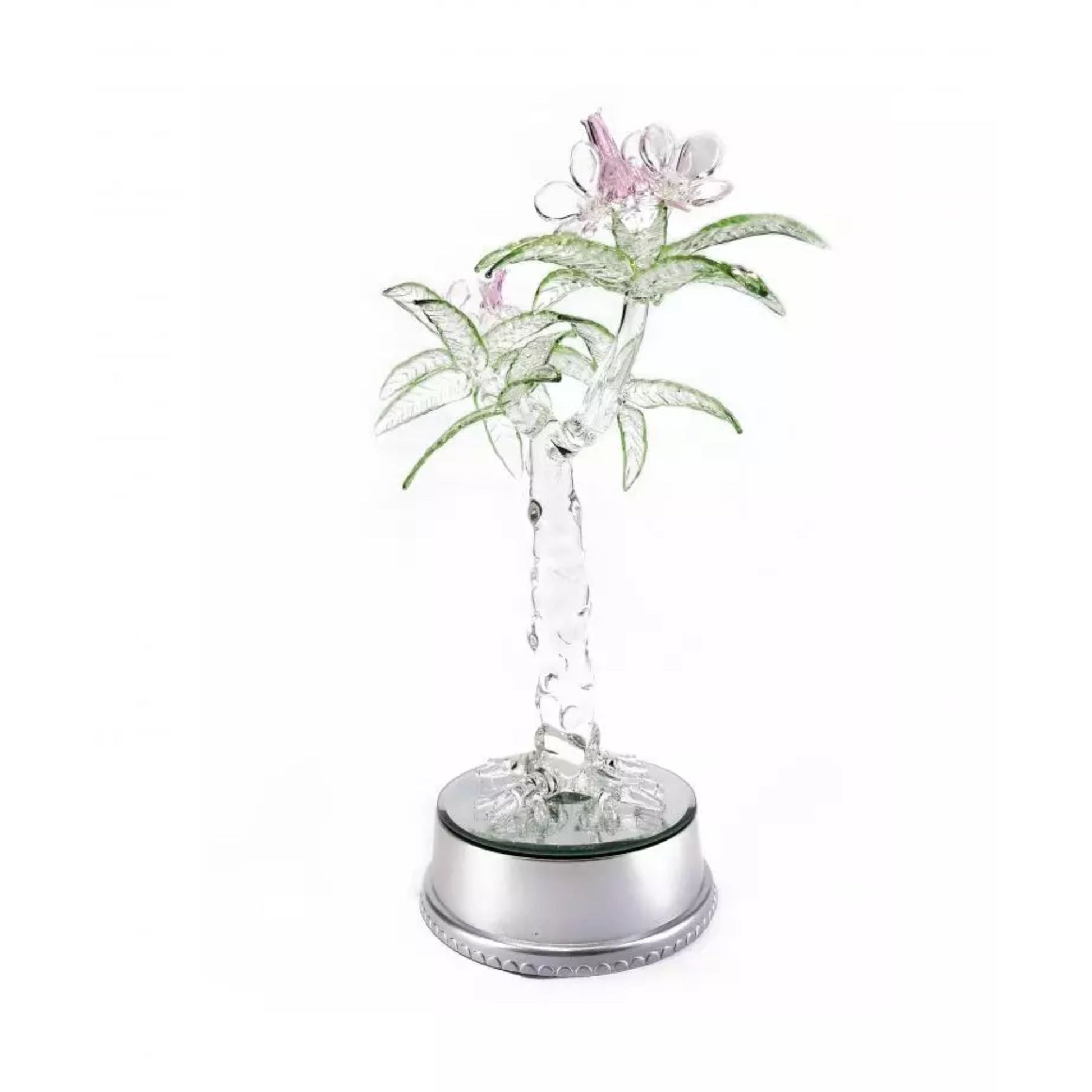 Artificial Flower Tree Pink Glass Figurine