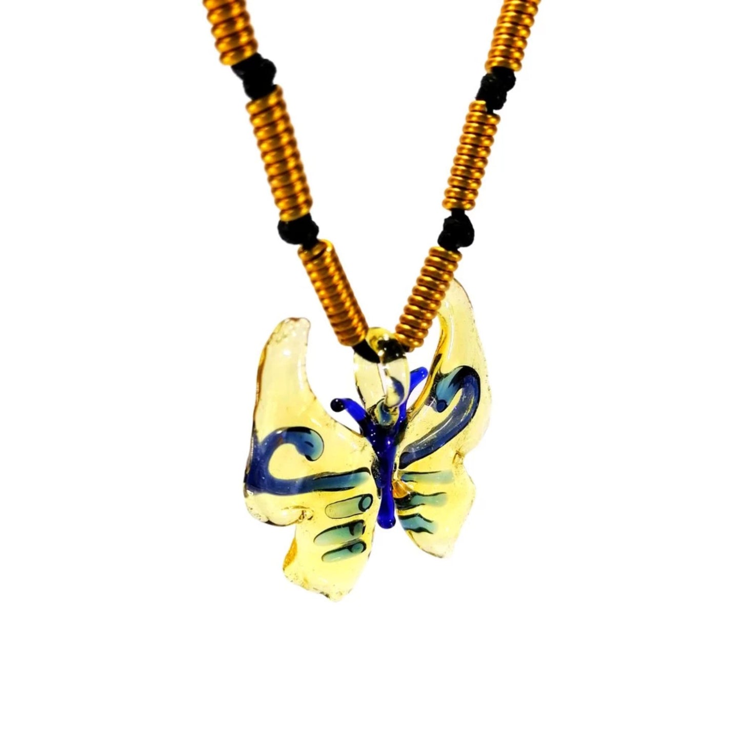 Butterfly Pendant in Wax Cord Necklace