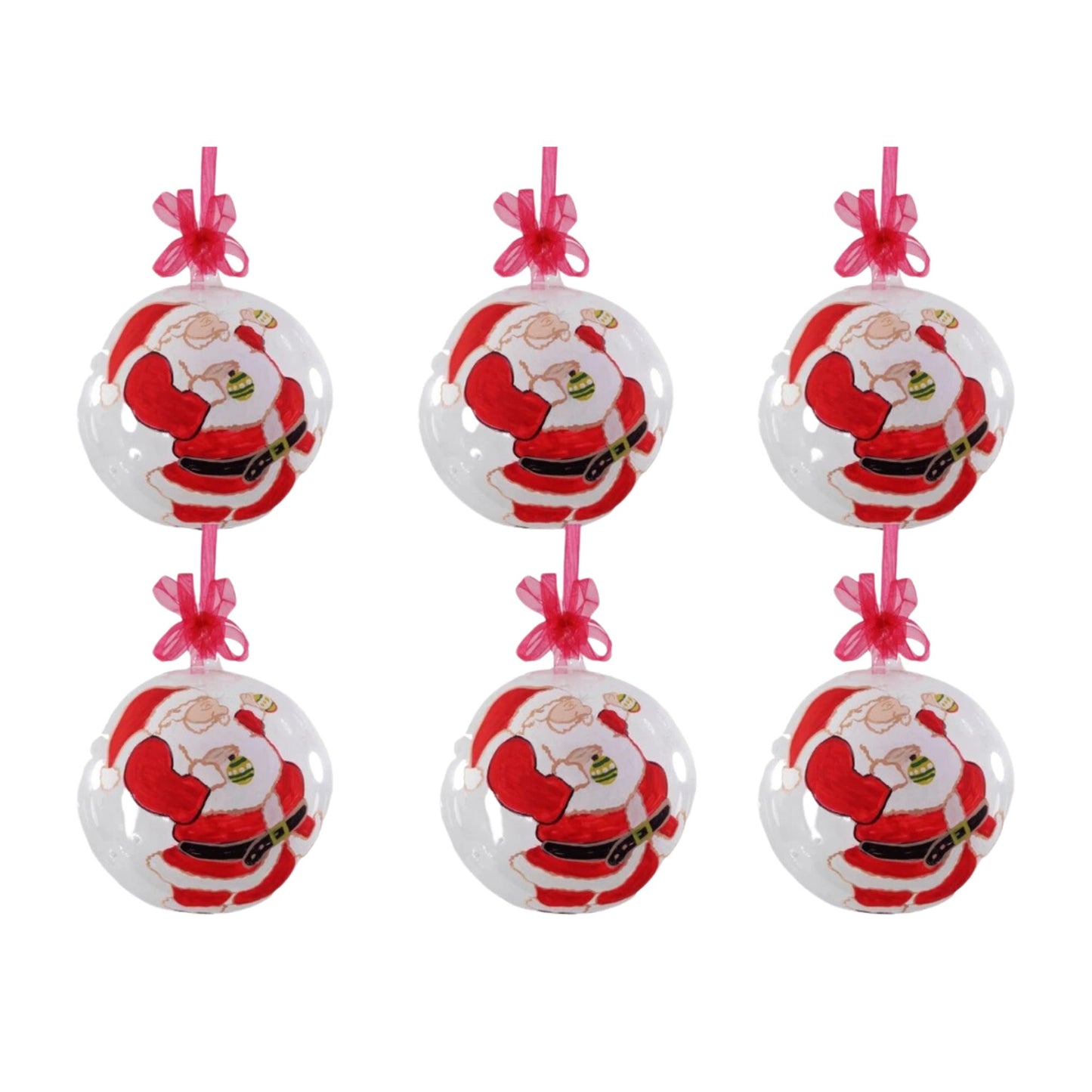 Set of 6pc Colorful Glass Christmas Ornaments (Red Santa)