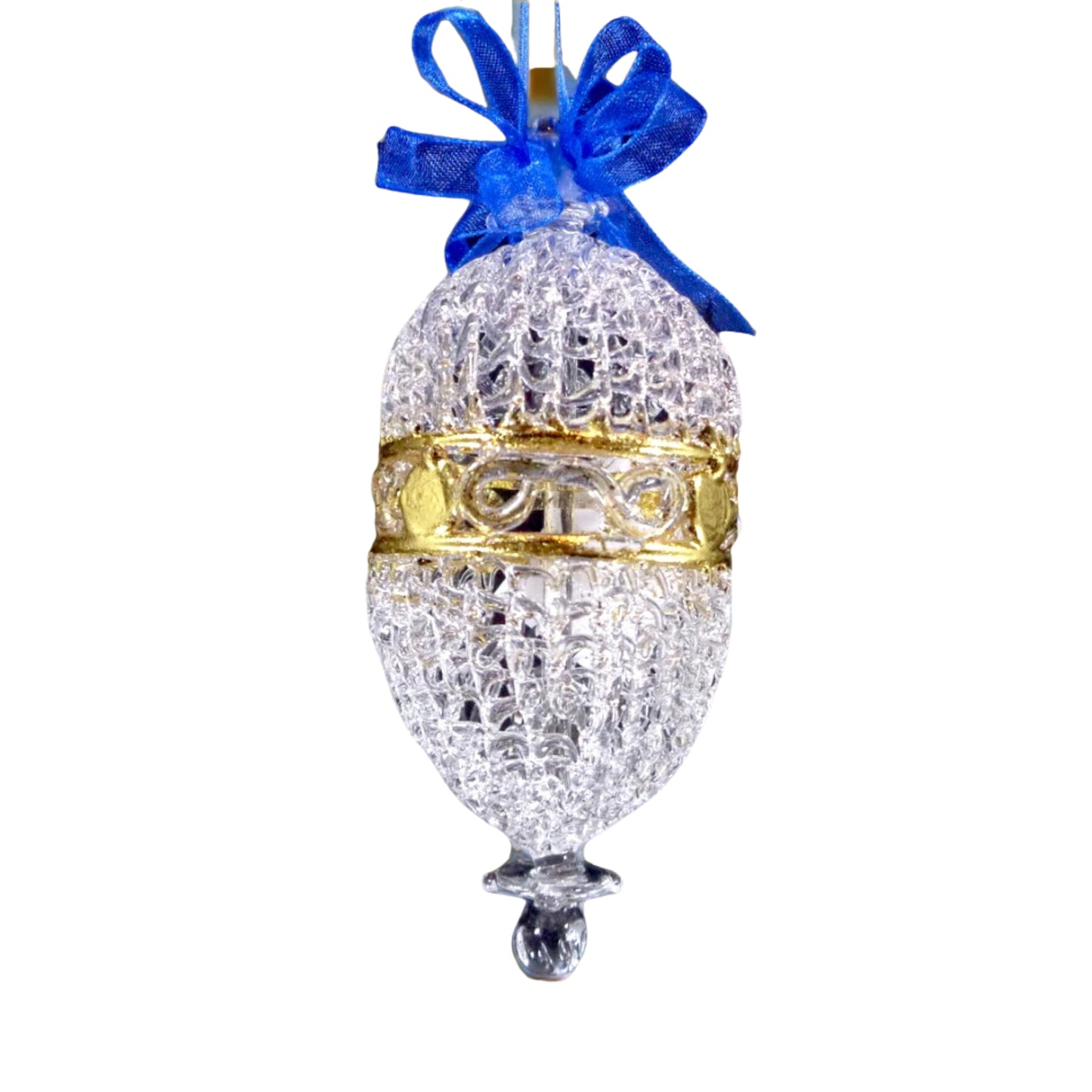 Crochet Glass Christmas Tree Ornaments with Gold Leafing & Organza Ribbon