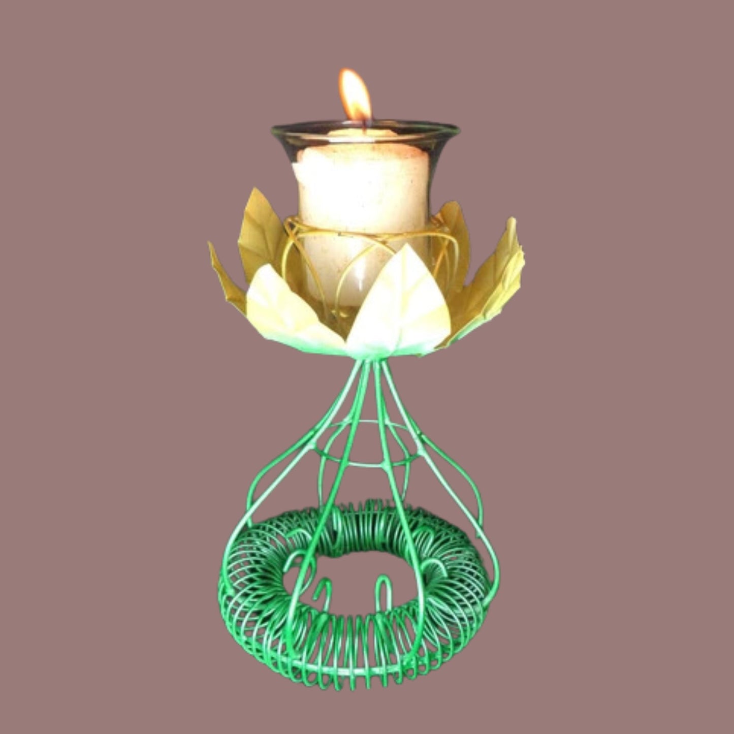 Tins and Wires Candle Holders with Glass Ornaments (Flower)