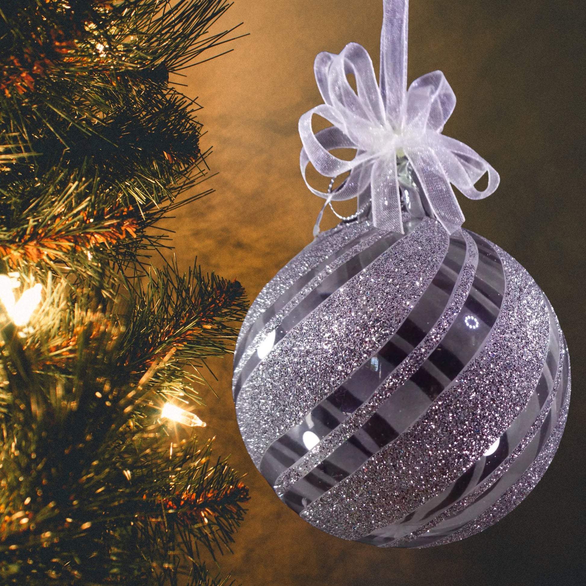 Christmas Ornaments Silver Glitter Swirl Design