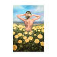 Naked Girl Standing in Flower Field Painting