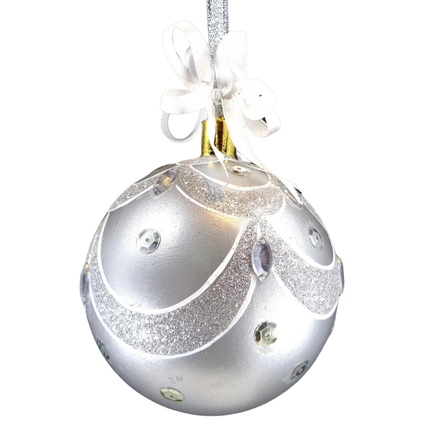 Set of 6pc Plastic Glass Christmas Ornaments (Silver Glitter)