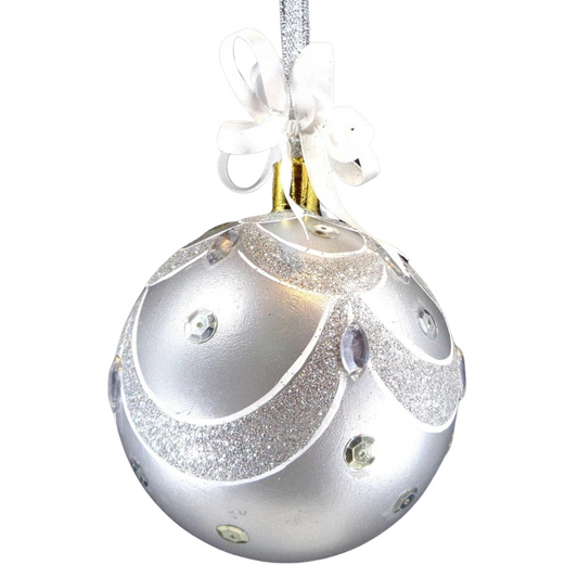 Set of 6pc Plastic Glass Christmas Ornaments (Silver Glitter)