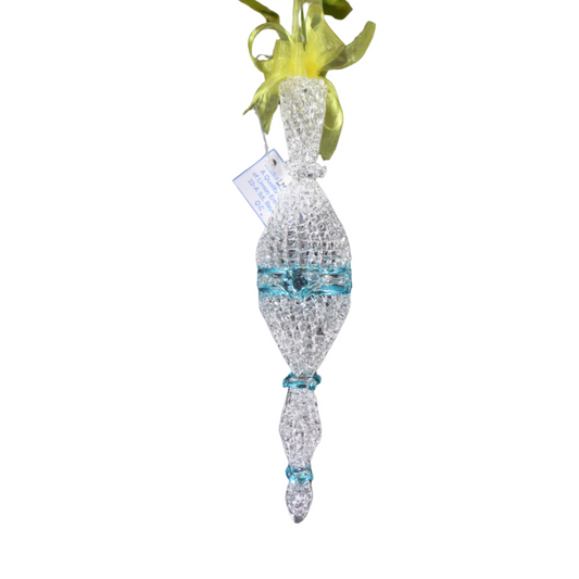 Crochet Christmas Glass Ornament (Clear & Blue Leafing)