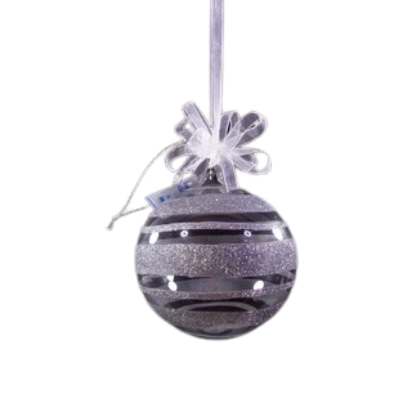Set of 6pc Glass Christmas Tree Ornaments Balls (Silver Glitter)
