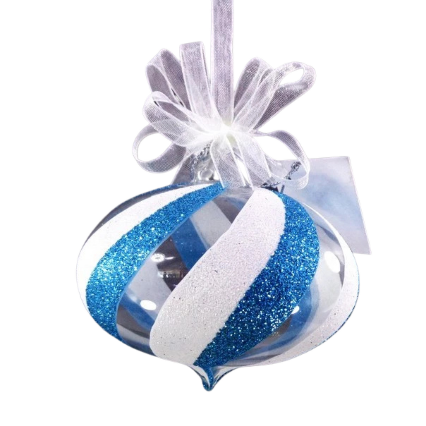 Set of 6pc Glitter Glass Christmas Tree Ornaments (Blue White Trompo)