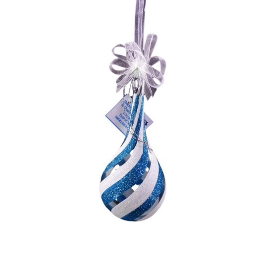 Set of 6pc Glitter Glass Christmas Tree Ornaments (Blue White Swirl)