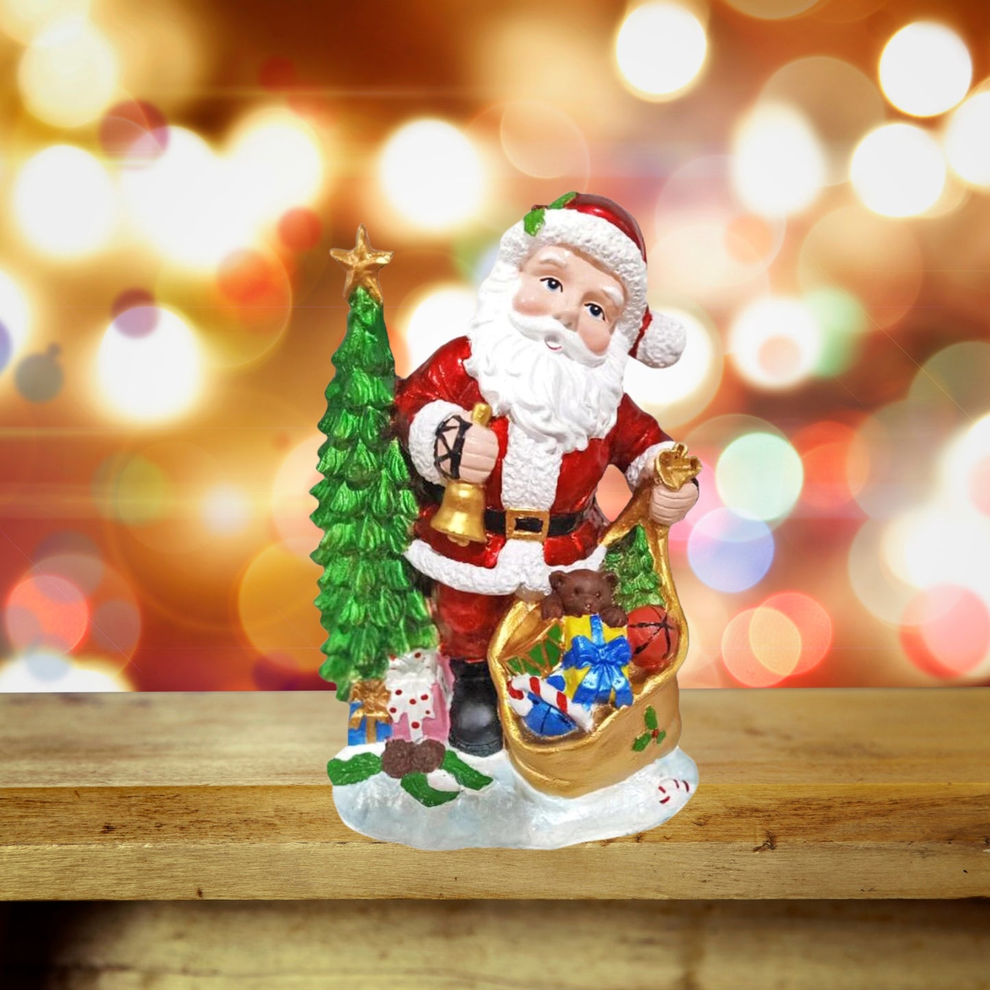 Santa Claus with Christmas Tree & Gifts Figurine Resin Decoration