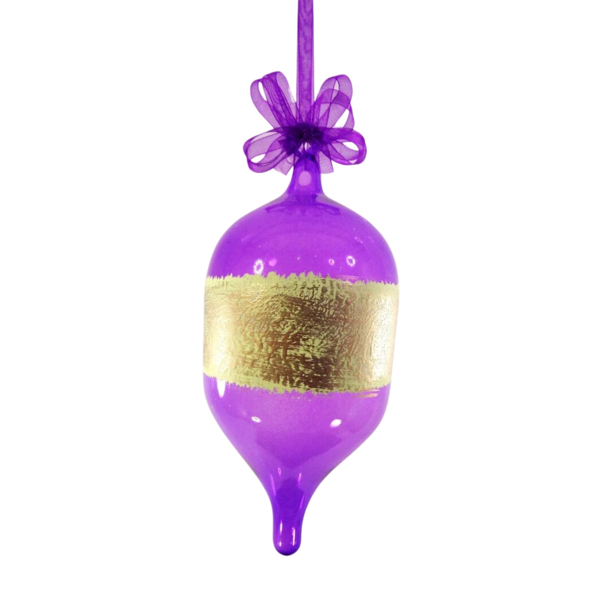 Set of 6pc Handpainted Glass Christmas Ornaments (Purple & Gold)