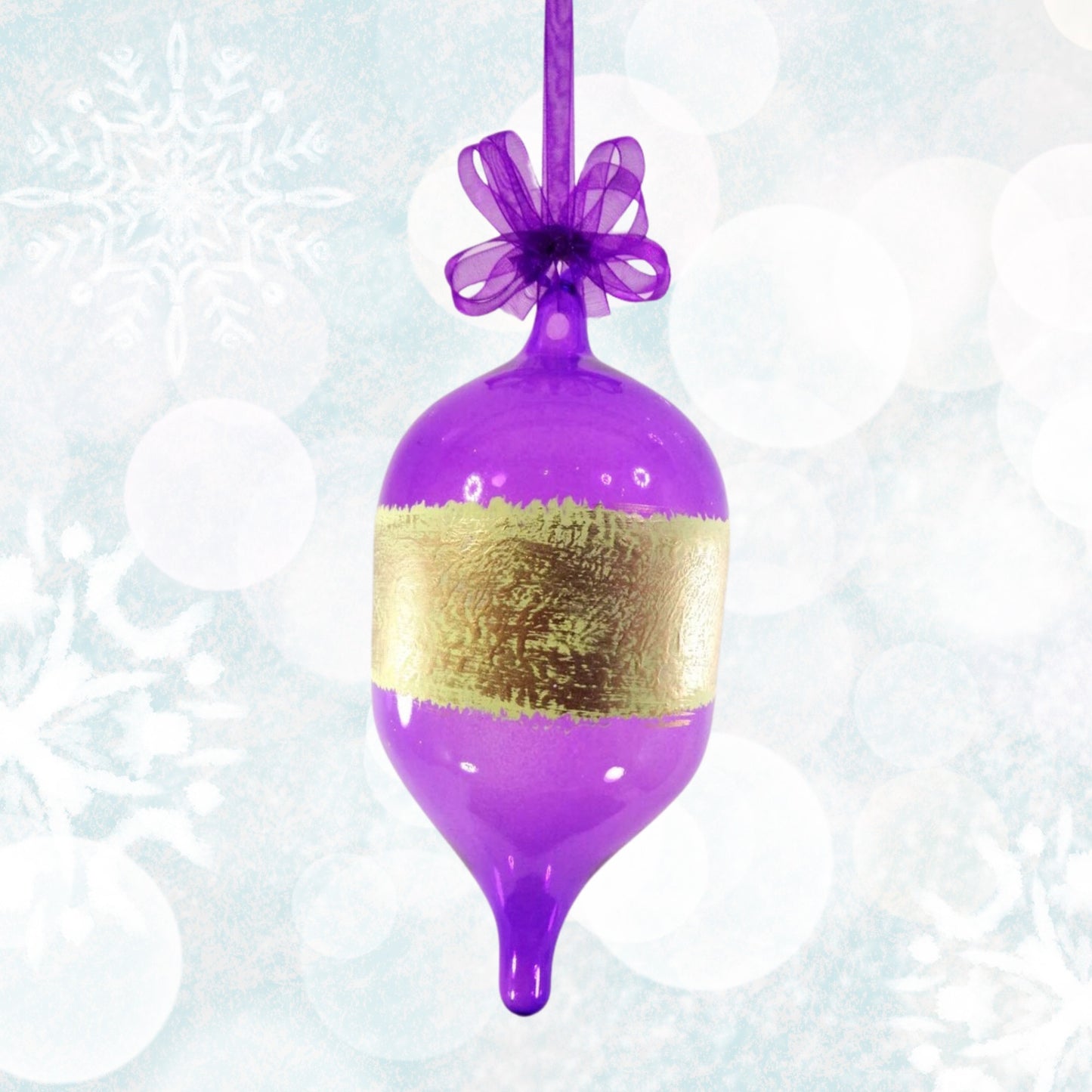 Set of 6pc Handpainted Glass Christmas Ornaments (Purple & Gold)