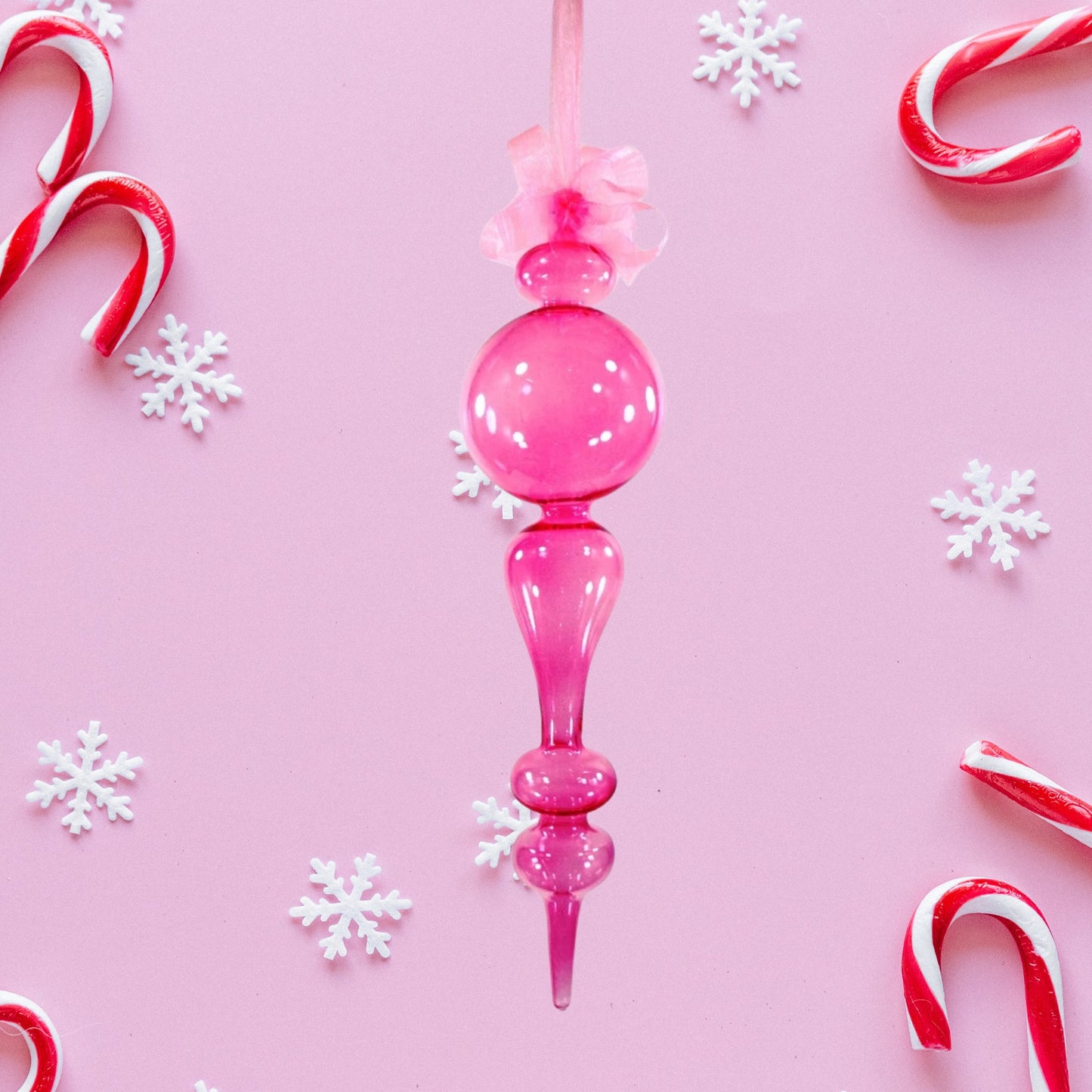 Set of 6pc Colored Glass Christmas Ornaments (Pink)