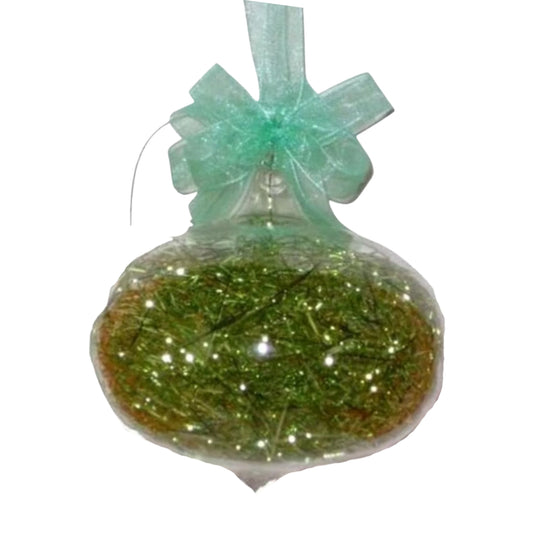 Set of 6pc Glass Christmas Tree Ornaments (Green Shreds Trumpo)