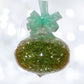 Set of 6pc Glass Christmas Tree Ornaments (Green Shreds Trumpo)