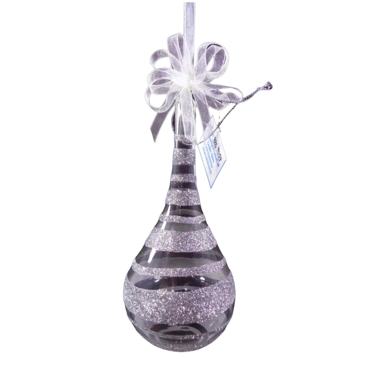 Set of 6pc Glitter Glass Christmas Ornaments (Silver)