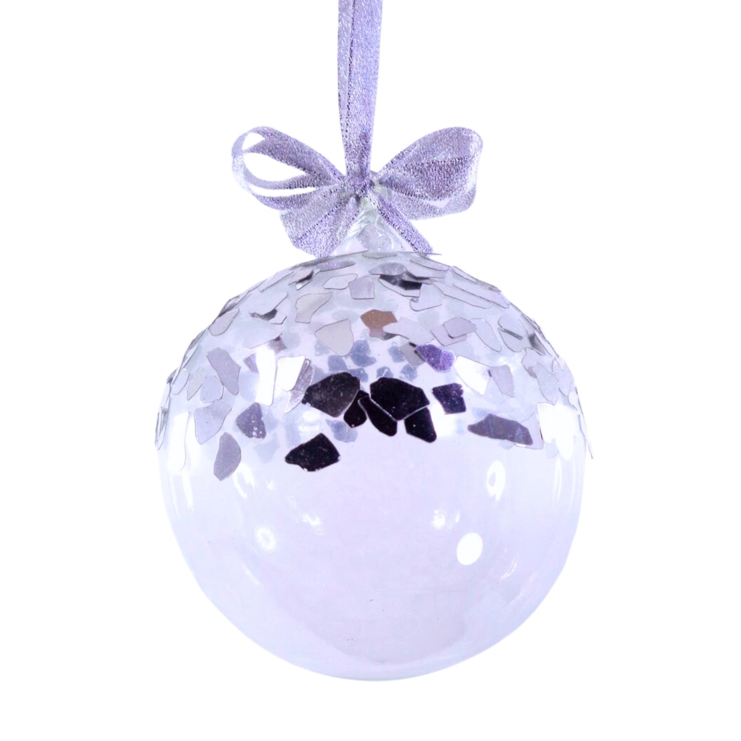 Set of 6pc Glitter Glass Christmas Ornaments (Silver Scraps)