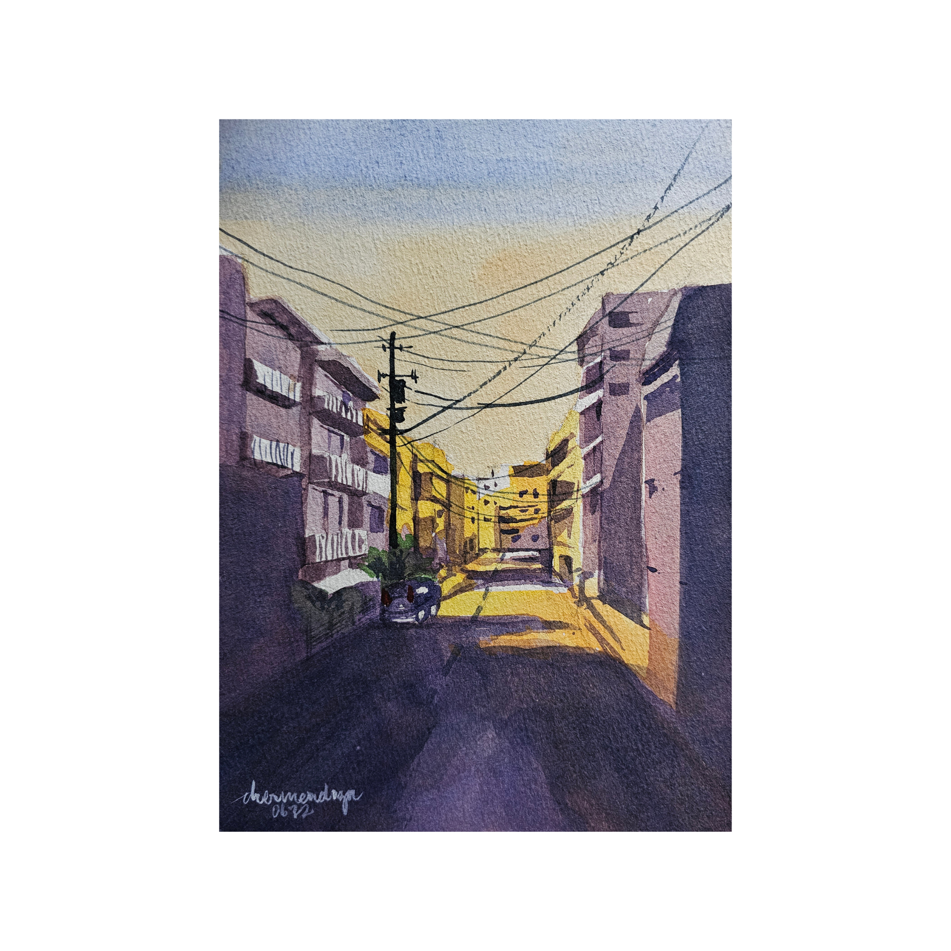 City street watercolor painting