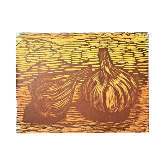 sunset garlic - hand printed;eraser stamps on materica