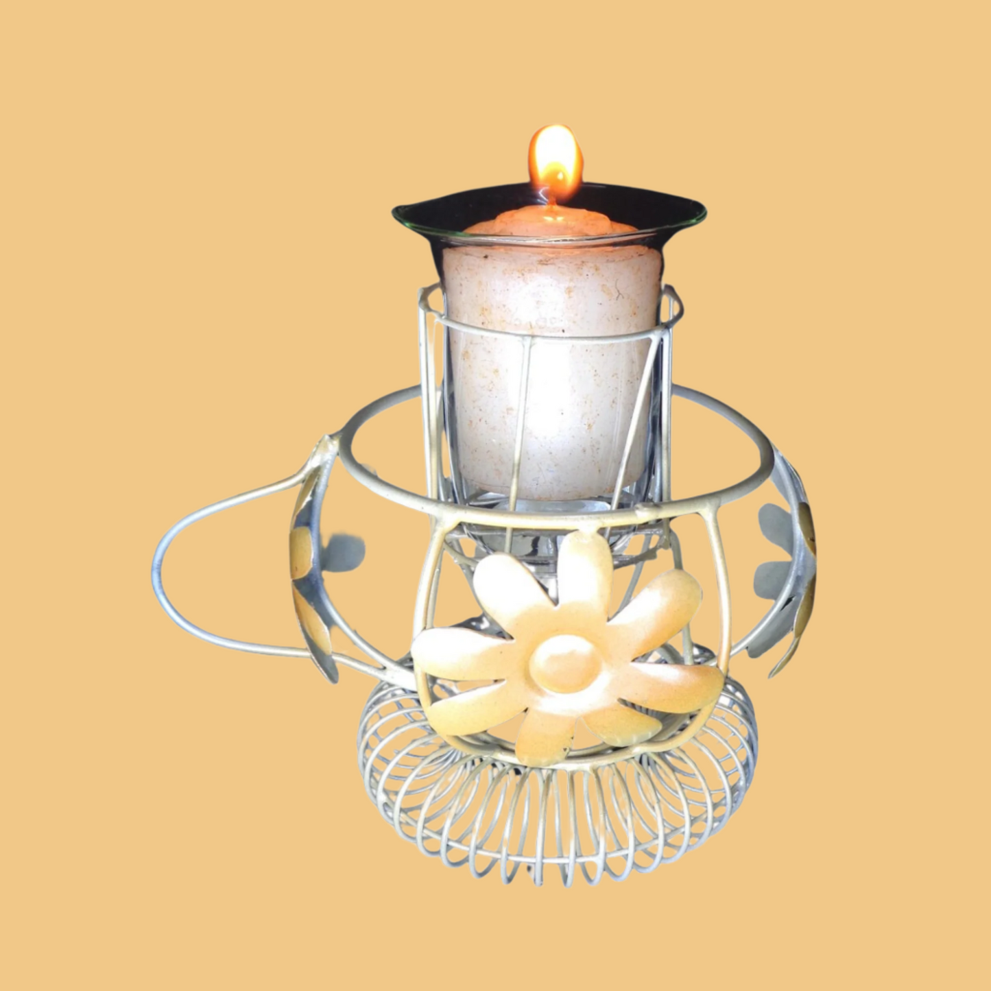 Tins and Wires Candle Holders with Glass Ornaments (Flower)