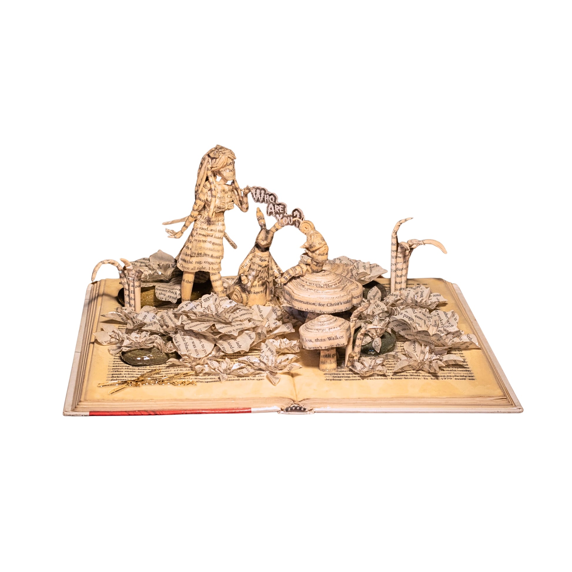 Alice in wonderland who are you scene book sculpture