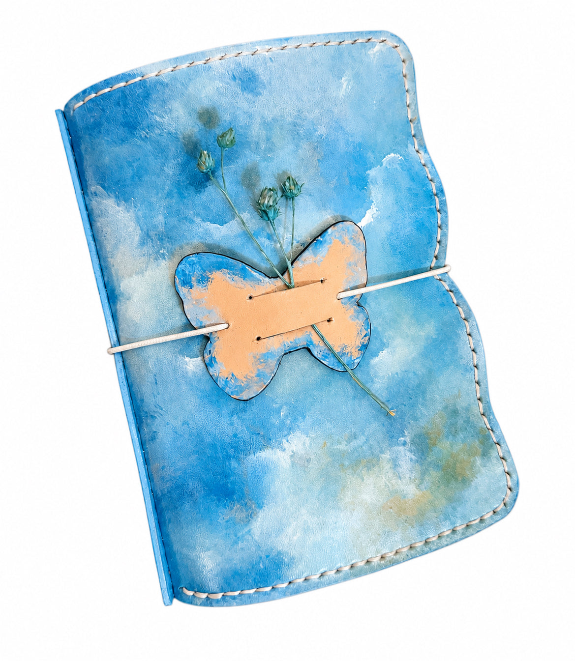 Hand-Painted, Hand-Stitched Leather Journal & Traveler's Notebook Cover | Cloud Drift