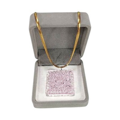 Square Crochet Glass Pendant Gold Chain Necklace