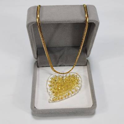Glass Crochet Slanted Heart Pendant with Gold Chain and Jewelry Box