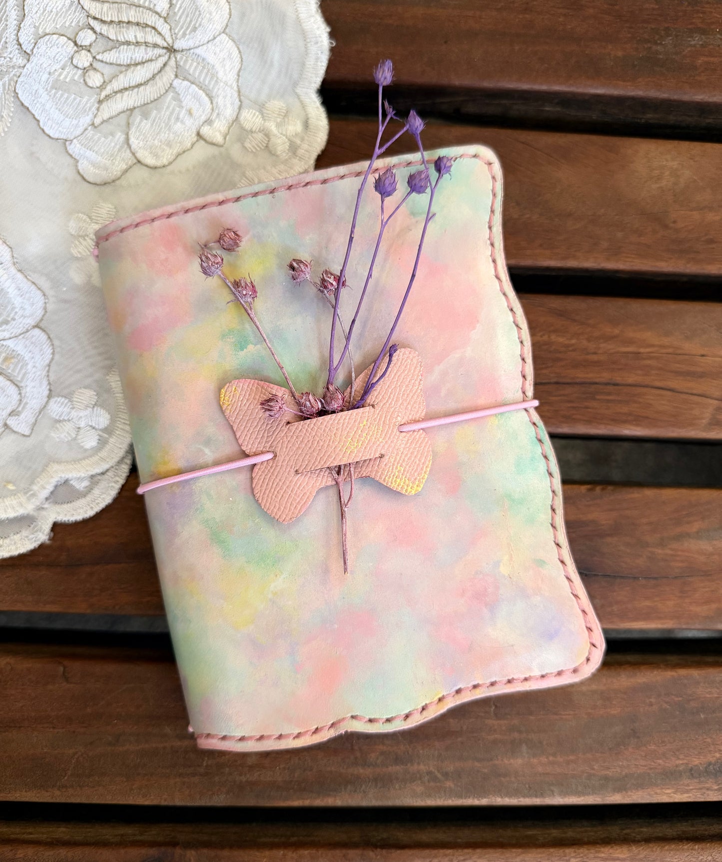 Hand-Painted, Hand-Stitched Leather Journal & Traveler's Notebook Cover | Garden Light