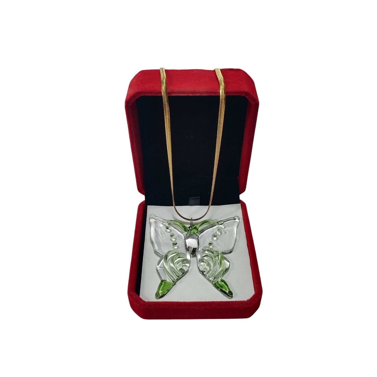Glass Butterfly Pendant With 18k Gold Chain