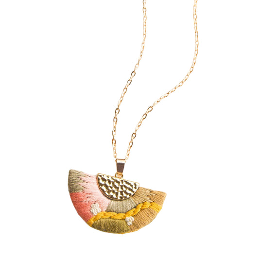 Lucine Hand Embroidered Necklace in Salmon
