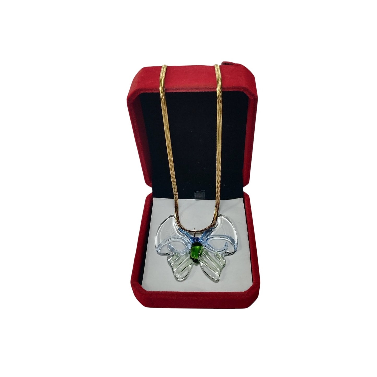 Glass Butterfly Pendant With 18k Gold Chain