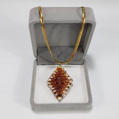 Diamond Crochet Glass Pendant Necklace 18k Gold Chain Jewelry Box