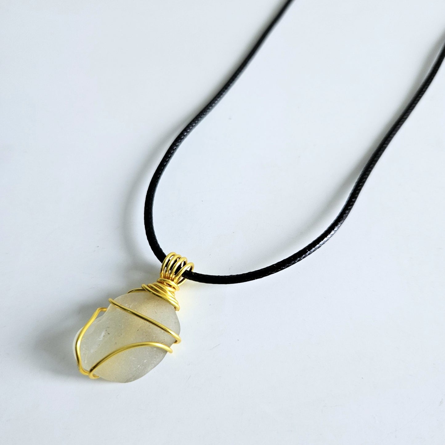 Seaglass Necklace Leather Cord