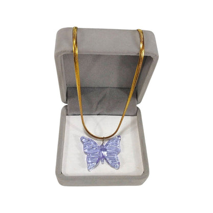 Plain Stripe Mini Butterfly Pendant 18k Gold Necklace