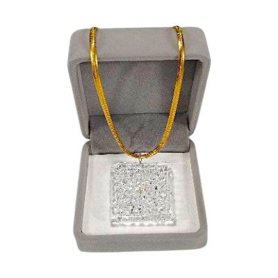 Square Crochet Glass Pendant Gold Chain Necklace