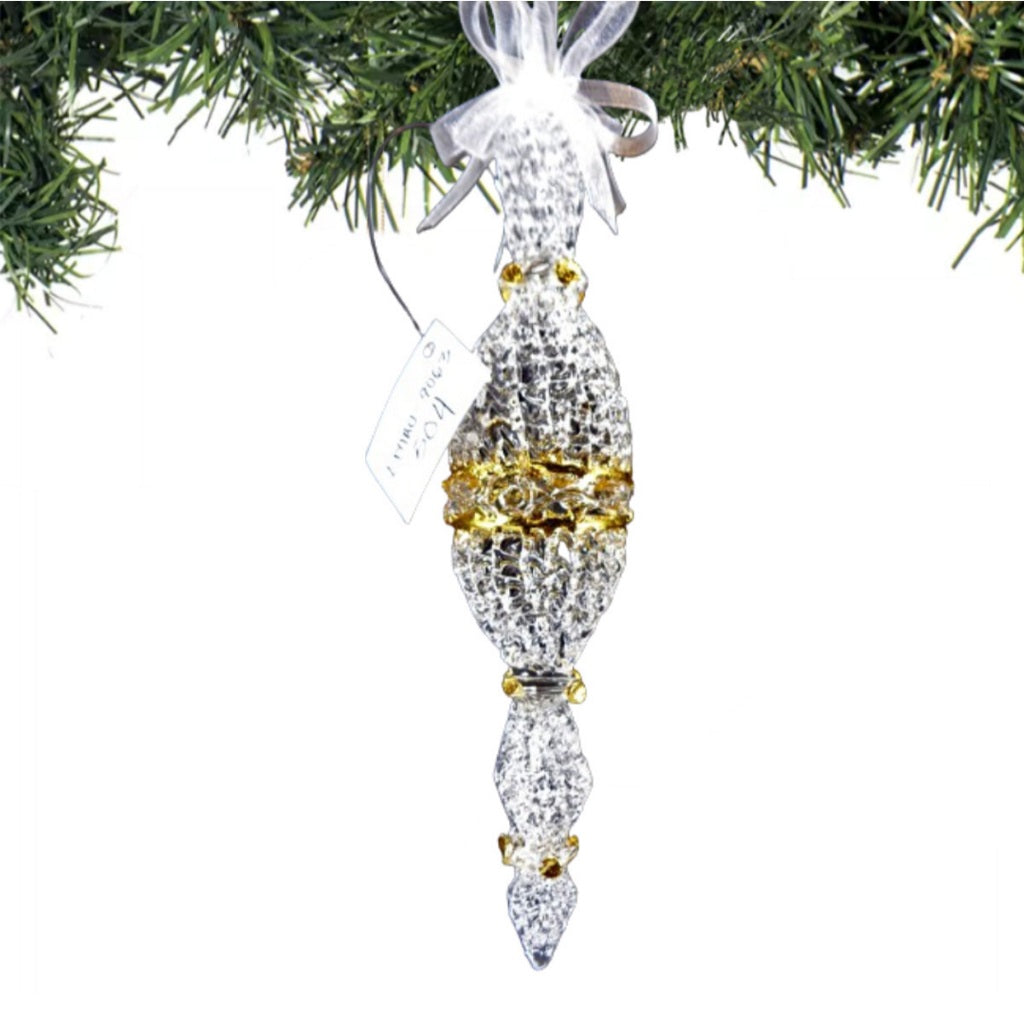 Crochet Glass Hanging Christmas Ornaments with Gold Leafing