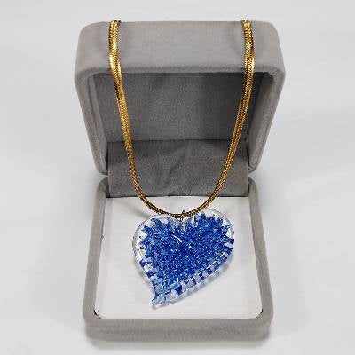 Glass Crochet Slanted Heart Pendant with Gold Chain and Jewelry Box