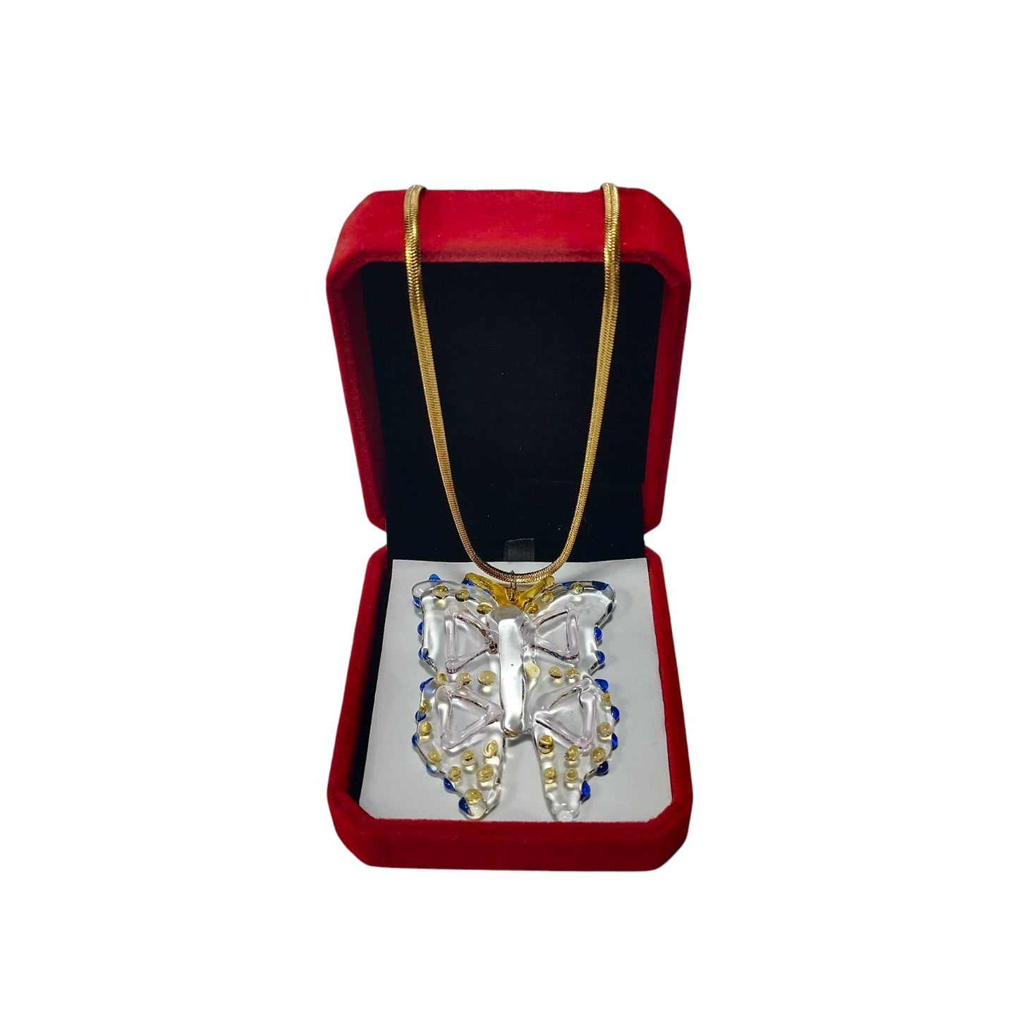 Glass Butterfly Pendant With 18k Gold Chain