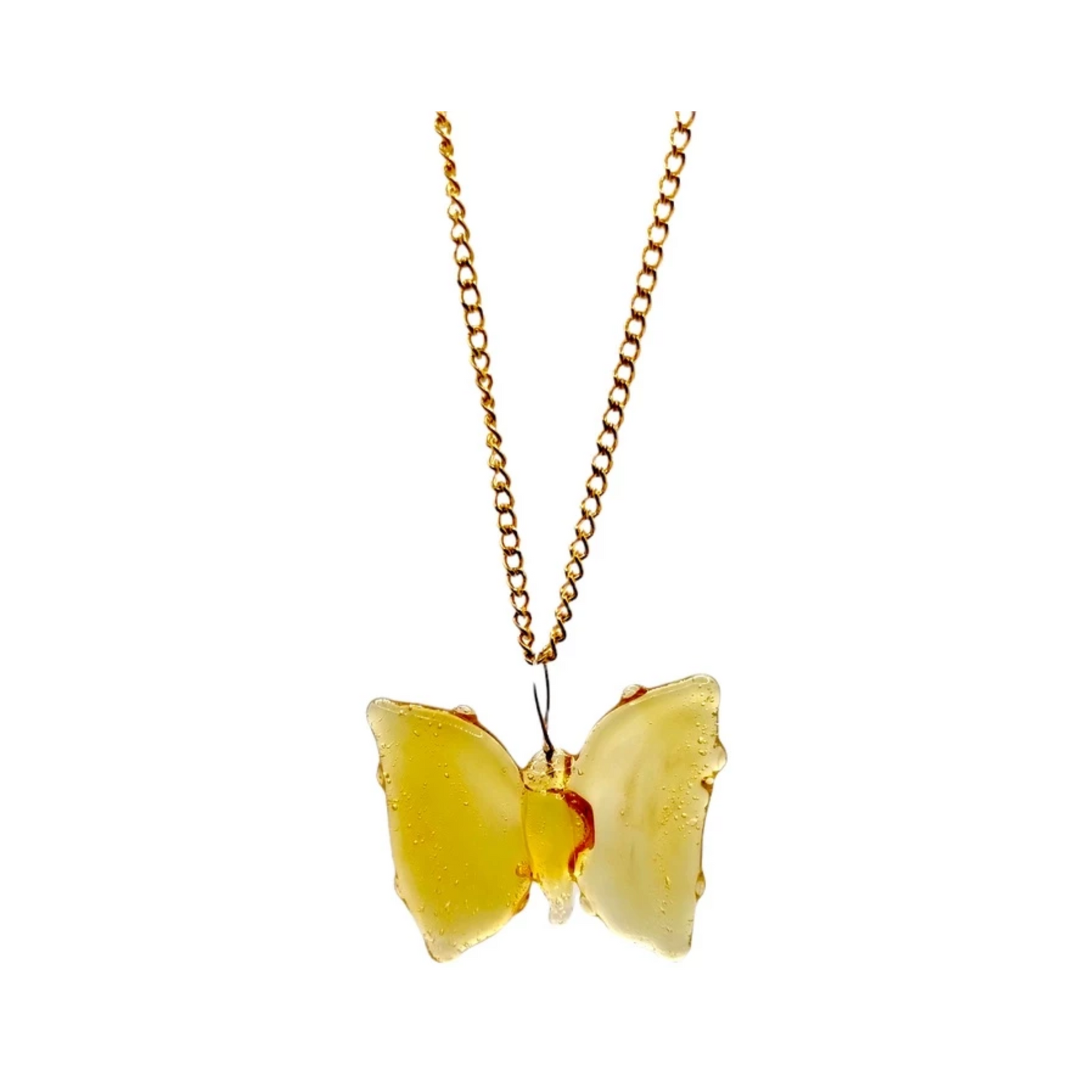 18k Gold Mini Butterfly Glass Pendant Necklace