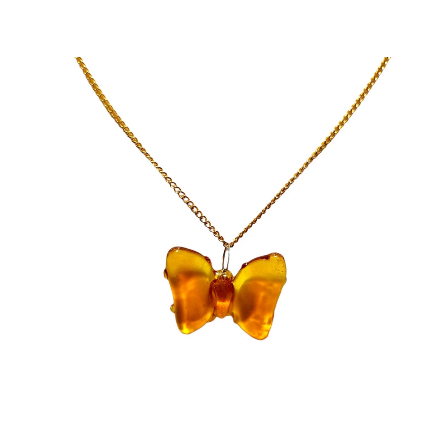 18k Gold Mini Butterfly Glass Pendant Necklace