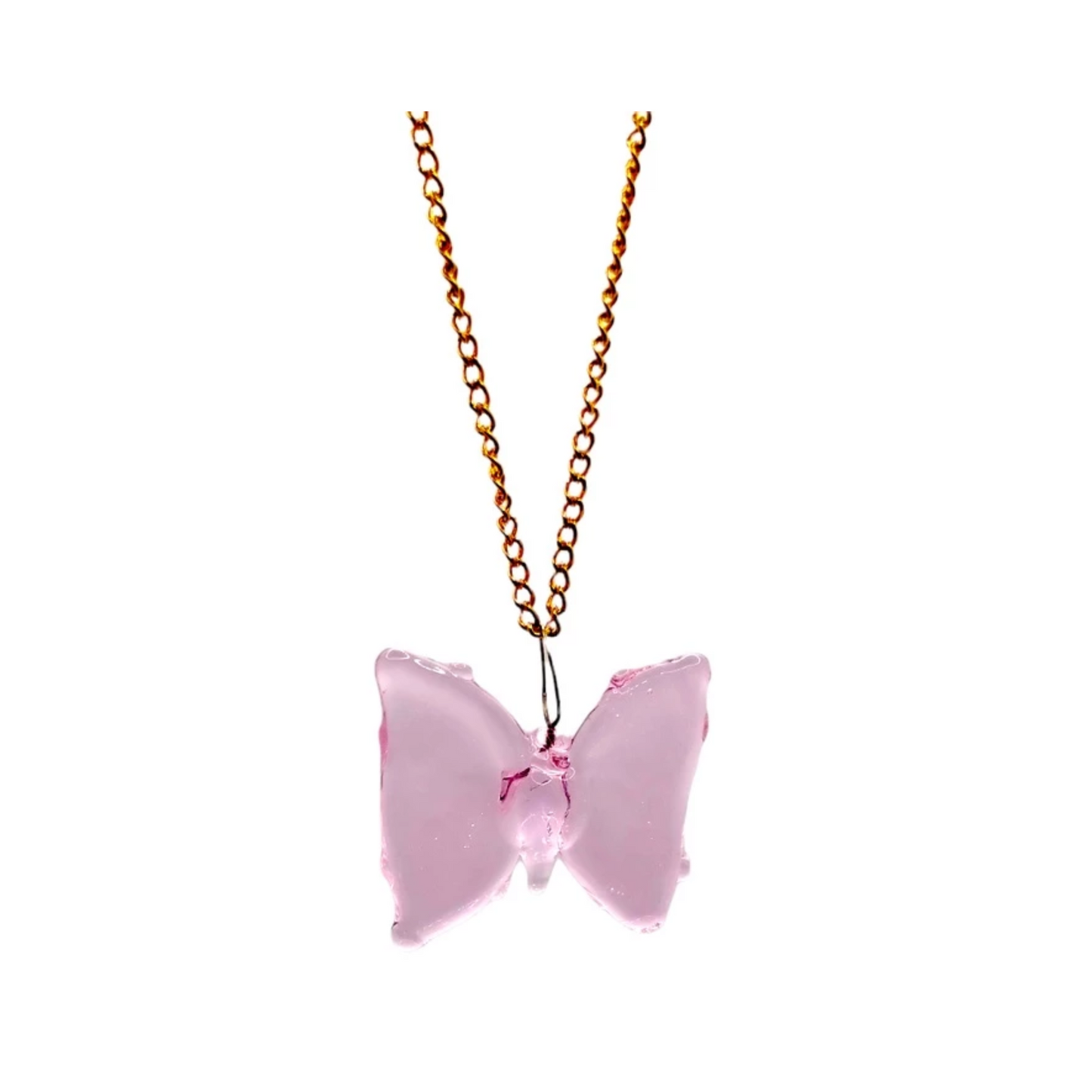 18k Gold Mini Butterfly Glass Pendant Necklace