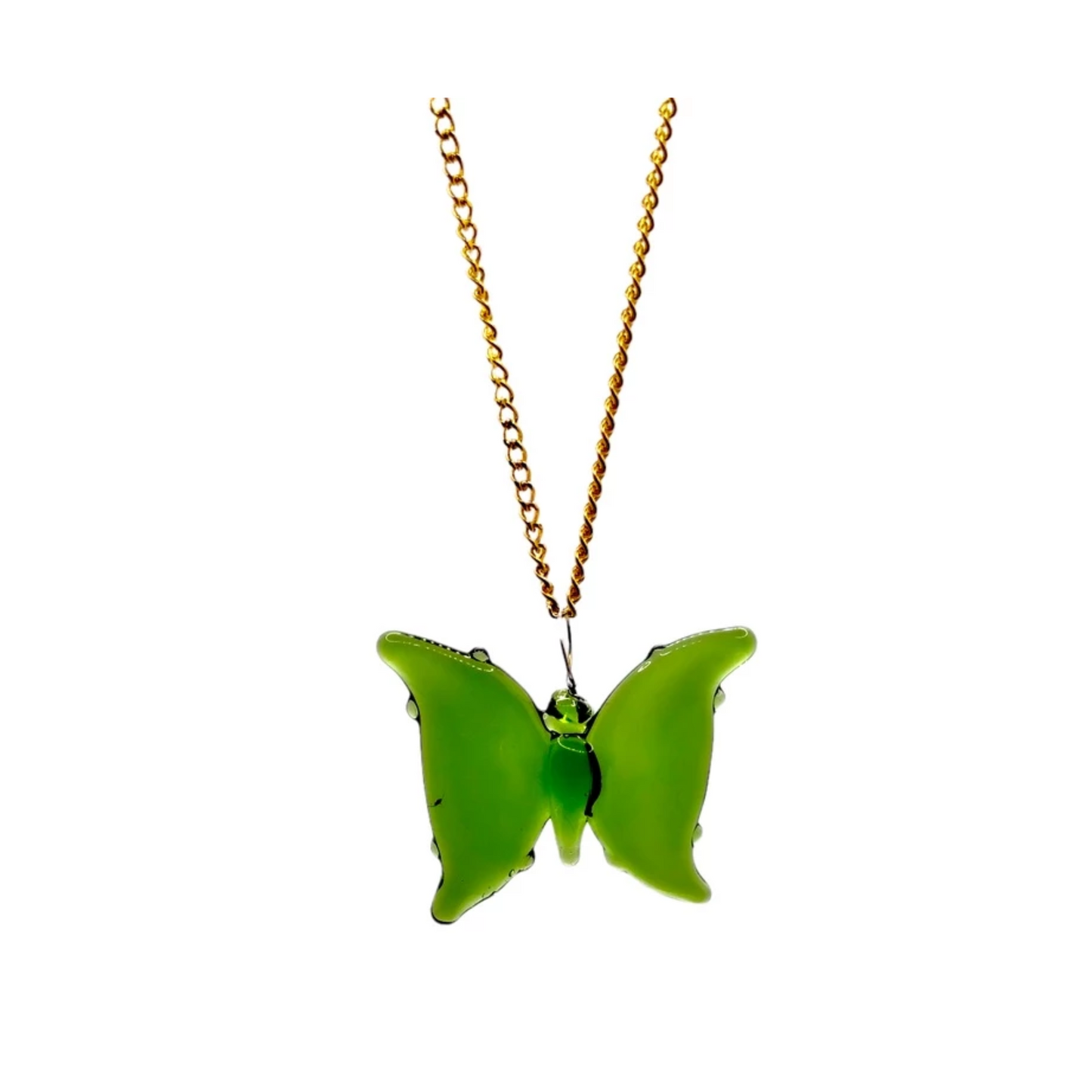 18k Gold Mini Butterfly Glass Pendant Necklace