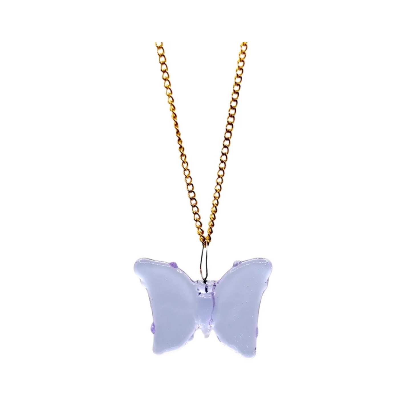 18k Gold Mini Butterfly Glass Pendant Necklace