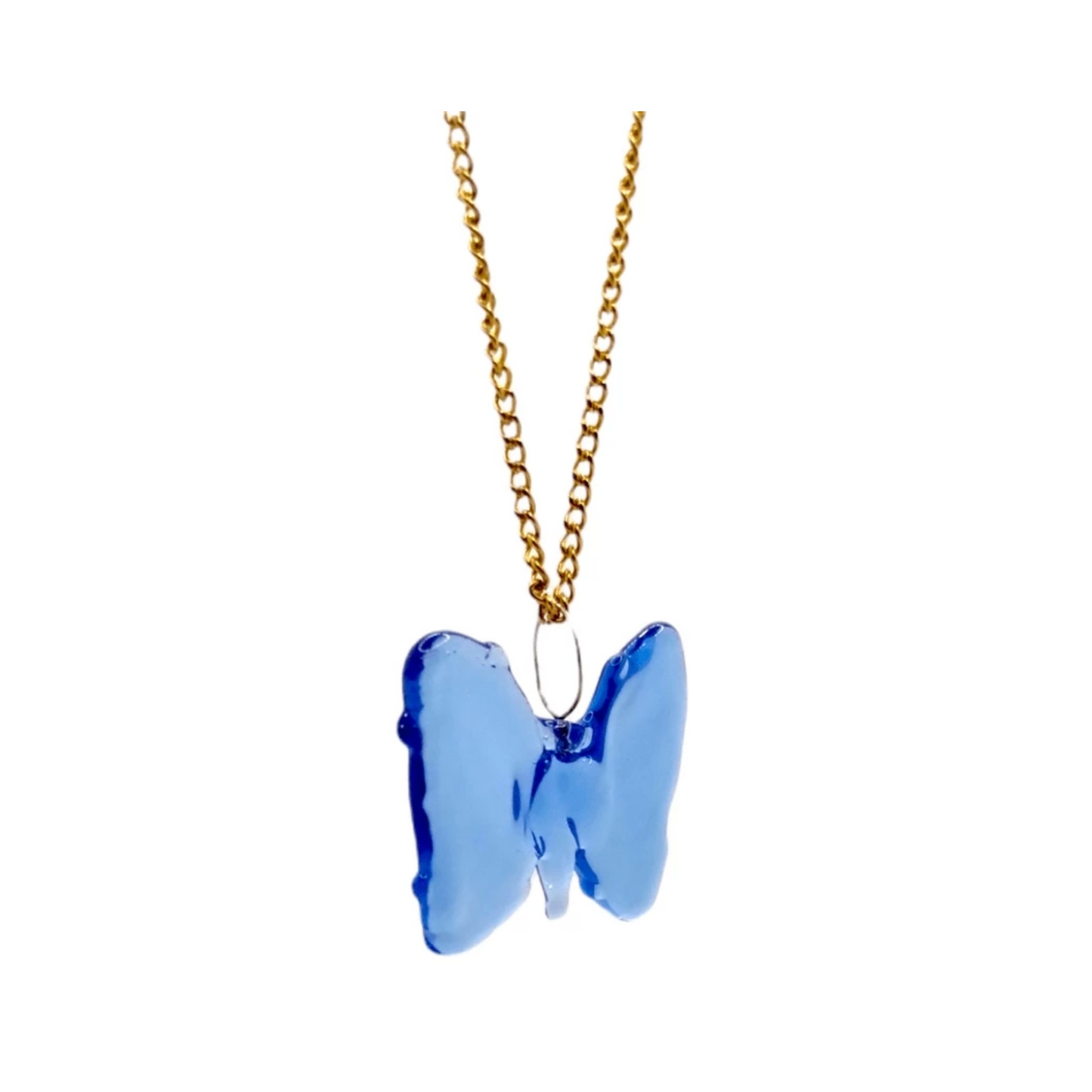 18k Gold Mini Butterfly Glass Pendant Necklace