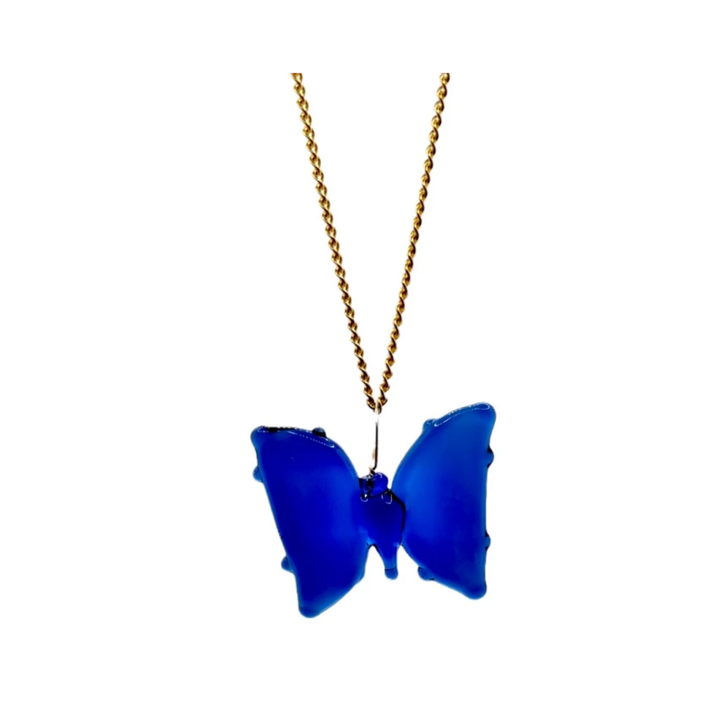 18k Gold Mini Butterfly Glass Pendant Necklace