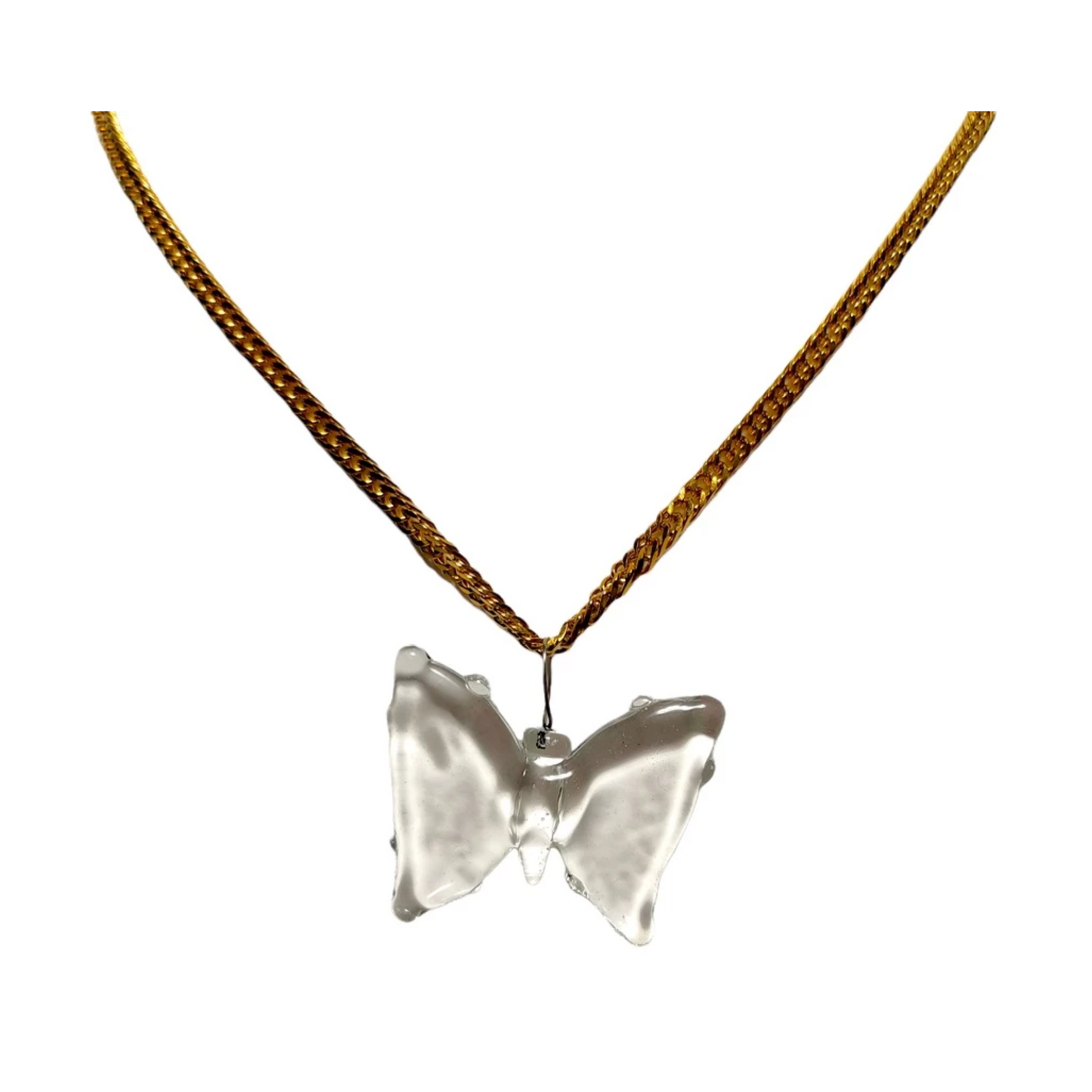 18k Gold Mini Butterfly Glass Pendant Necklace